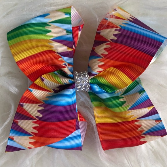 Other - Colored Pencil w/Rhinestone Middle Fabric Hair Bow